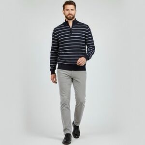 Brooks Brothers 1/4 Zip Men’s, Blue Striped 100% Merino Wool Sweater — Size-XXL